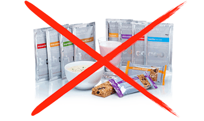 Sin reemplazos alimenticios u otros alimentos falsos