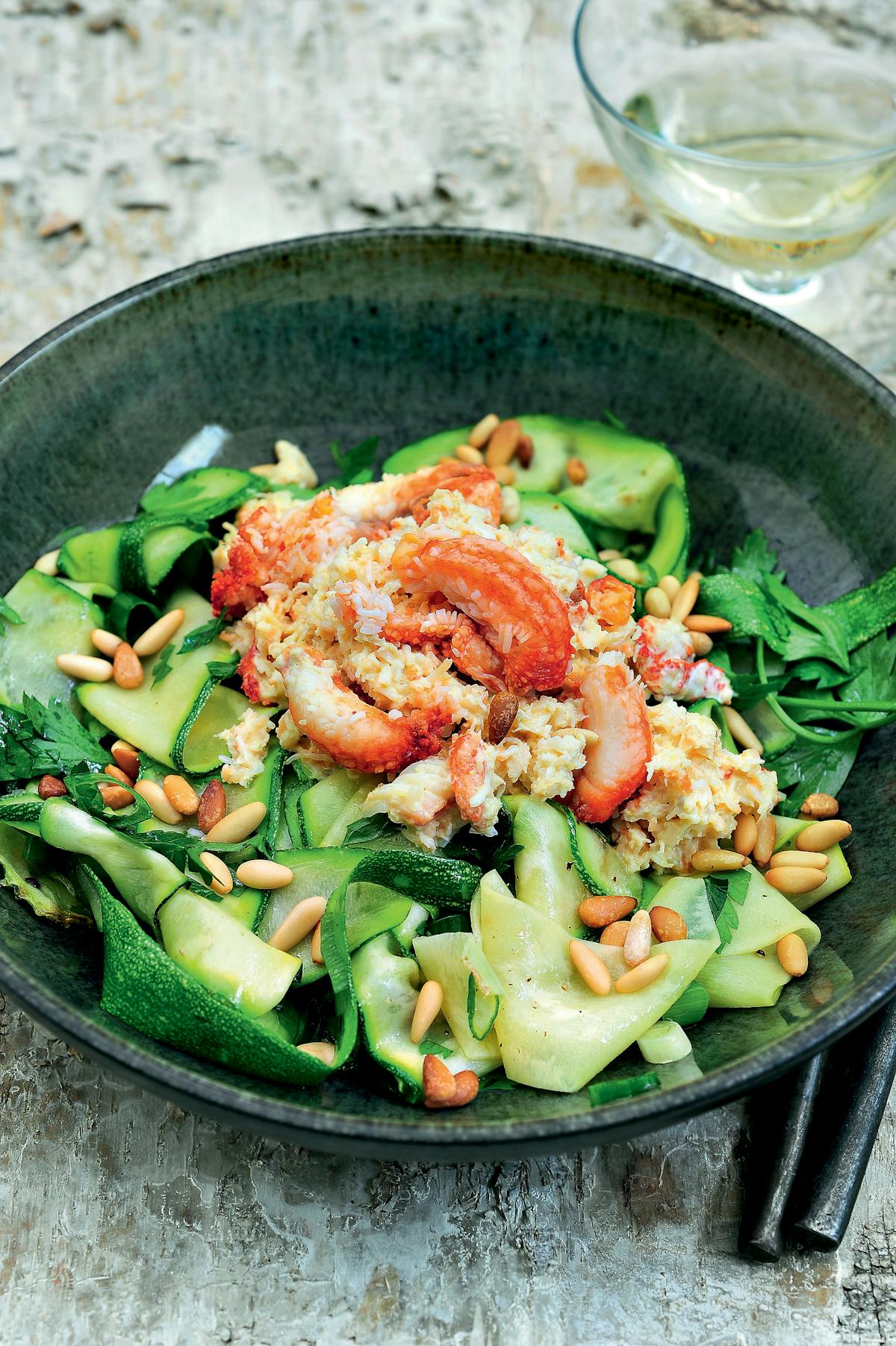 Tallarines de calabacín con cangrejo