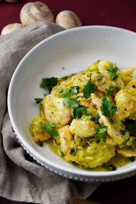 Gambas con calabaza cabello de ángel