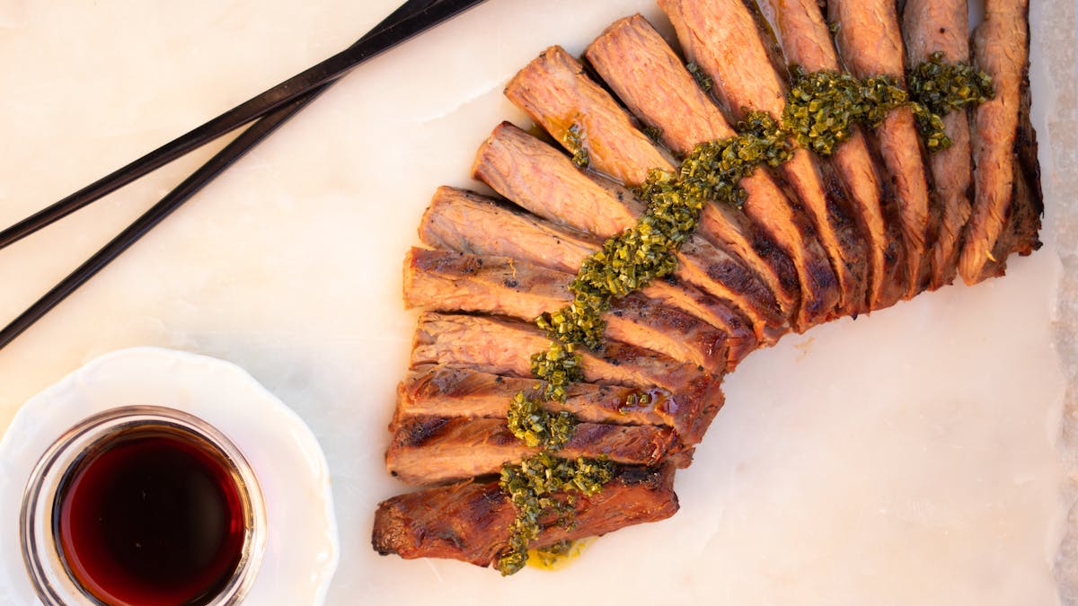 Bistec parrillado con salsa teriyaki