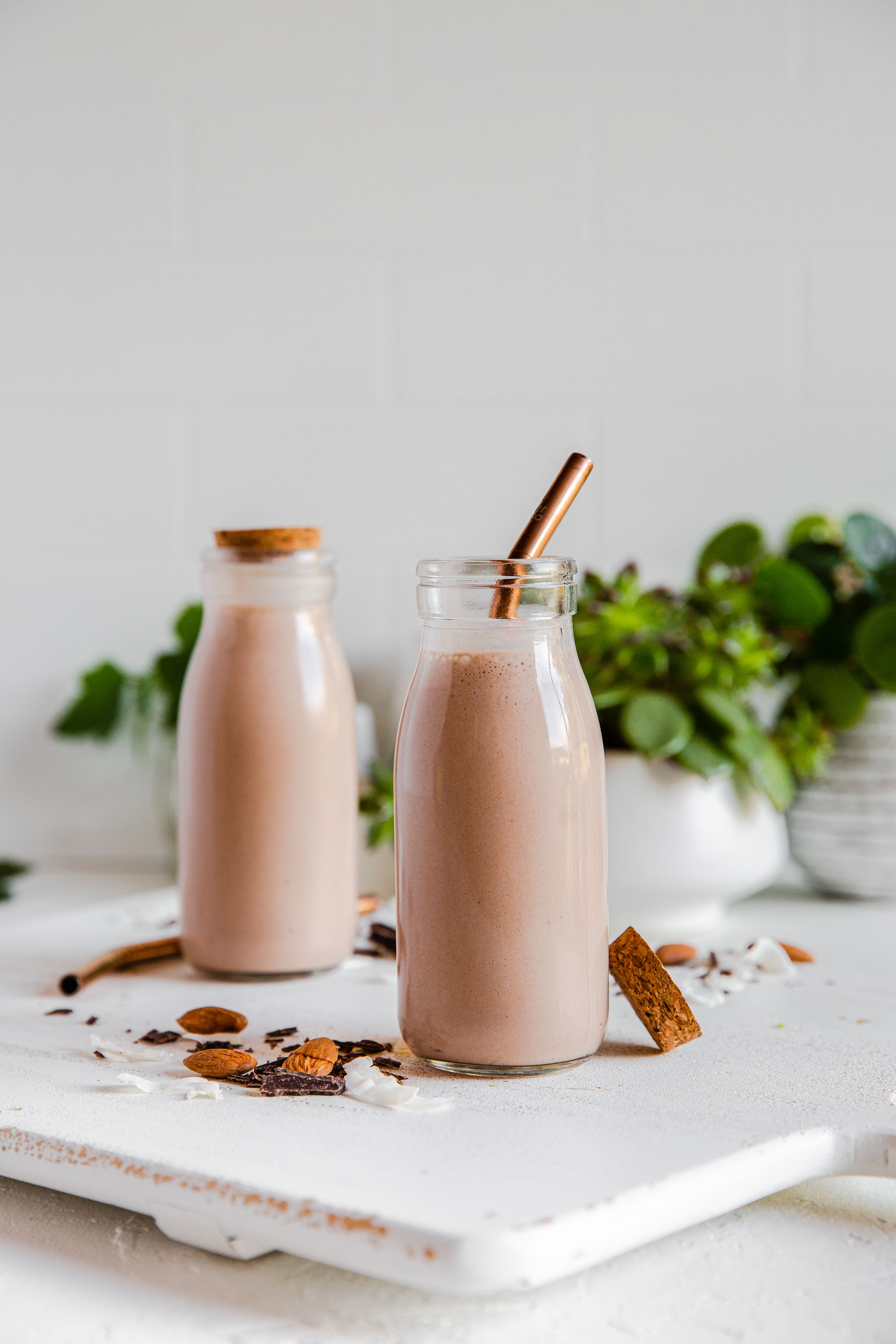 Batido de chocolate y almendras alto en proteínas