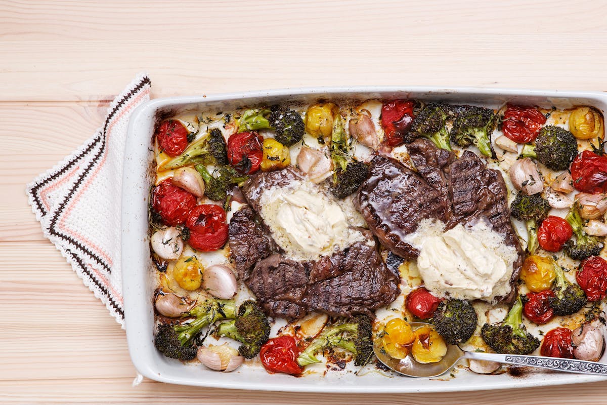 Ugnsbakade grönsaker med entrecote