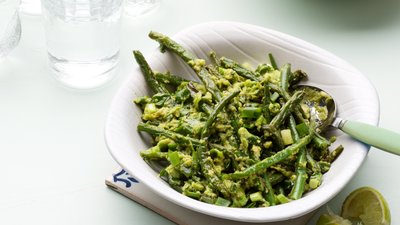Haricots verts med mosad avokado