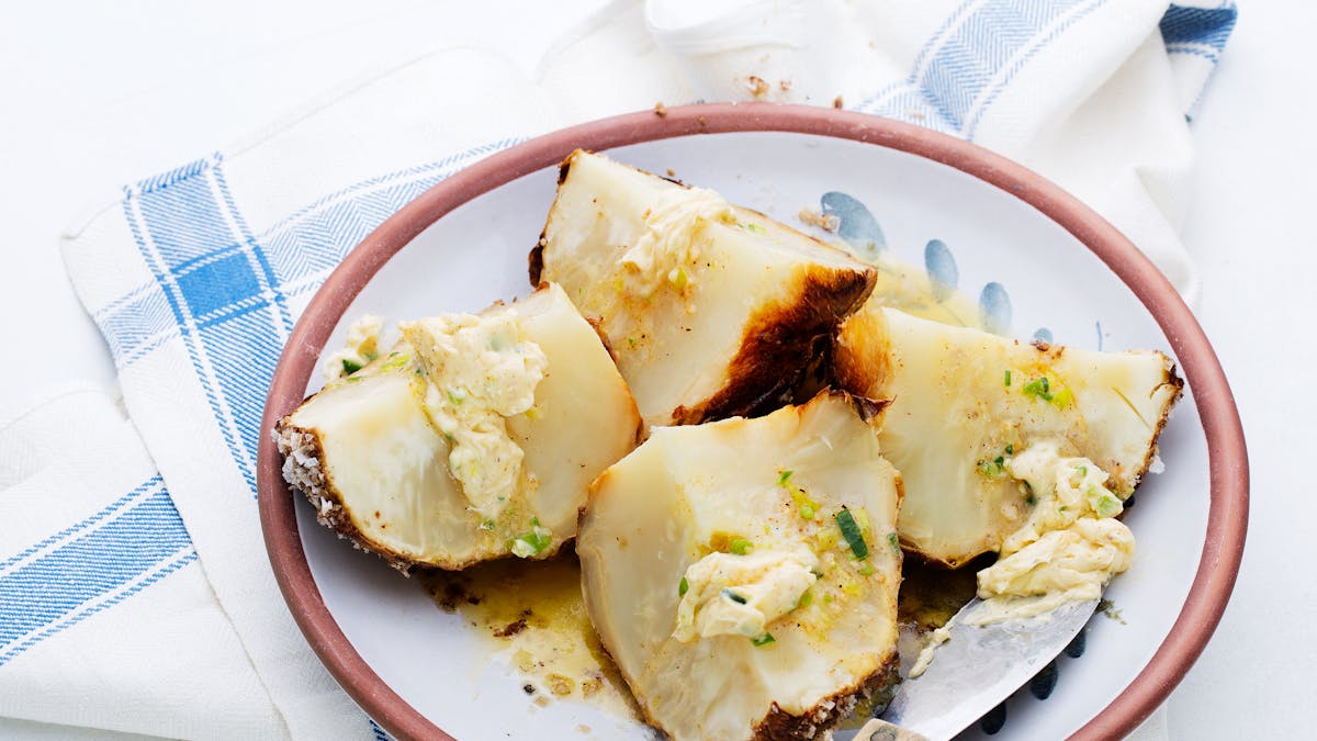 Bakad rotselleri med purjosmör