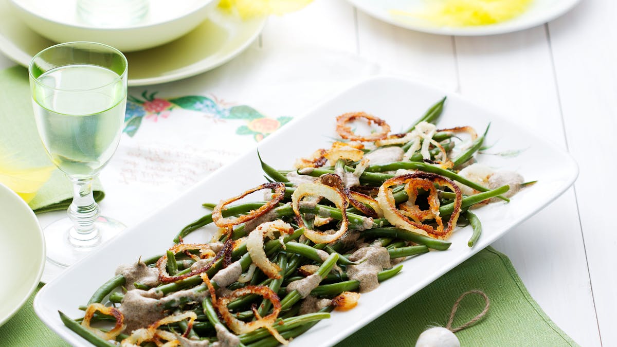 Haricots verts med rostad lök