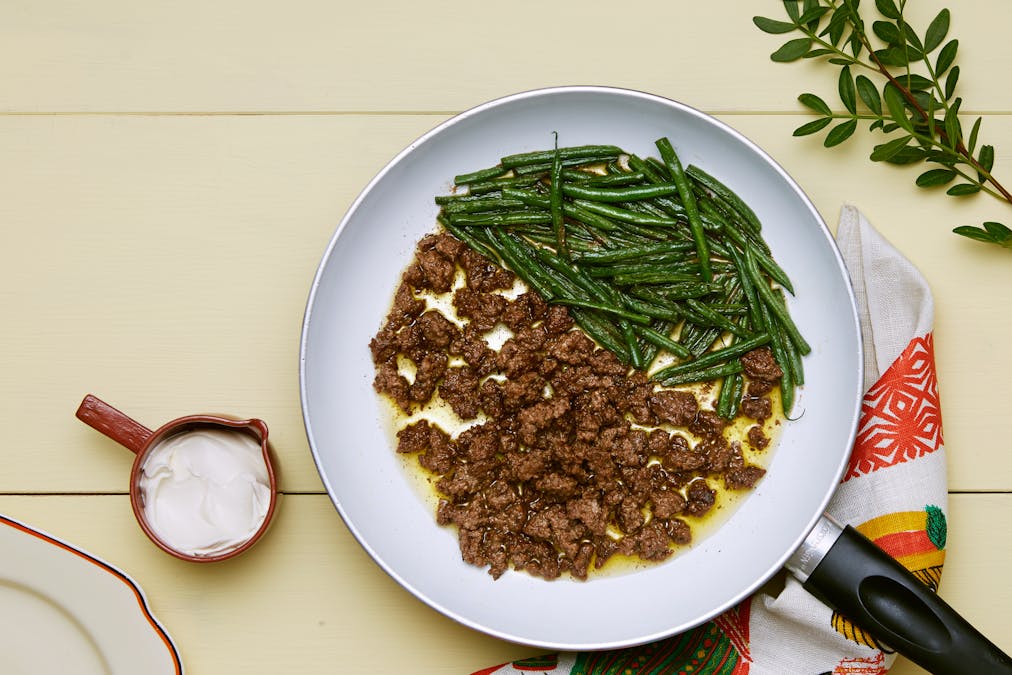 Nötfärs med smörstekta haricots verts