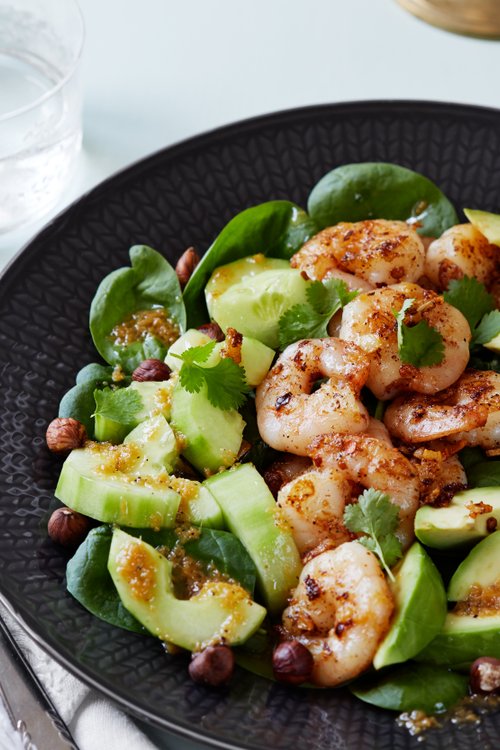 Heta räkor med avokadosallad