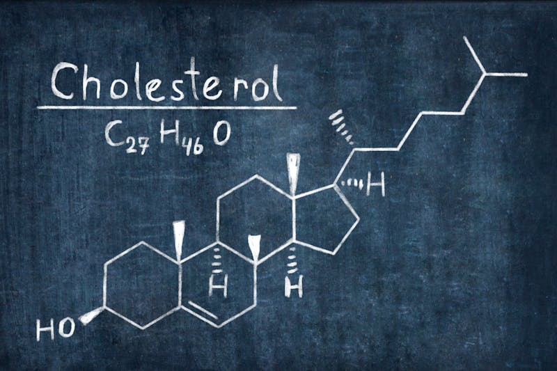 Chemical Formula of Cholesterol concept on Blackboard