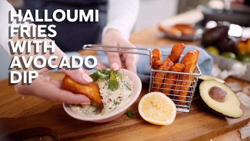 Videorecept: Halloumi fries med avokadodipp