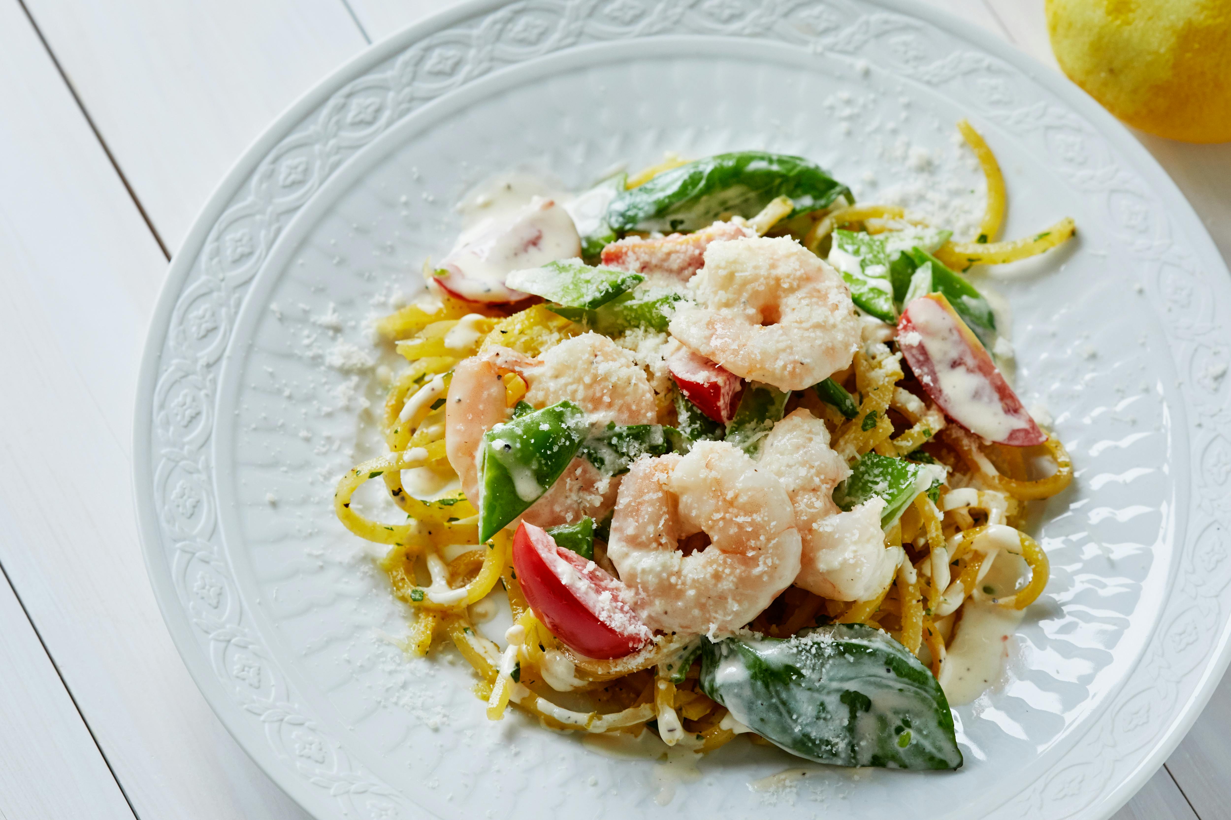 Krämig räkpasta med kålrotsspaghetti