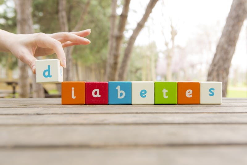 Diabetes, word and hand