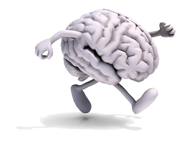 human brain with arms and legs running