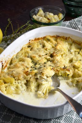 Gratinerade kronärtskockor med citron och timjan