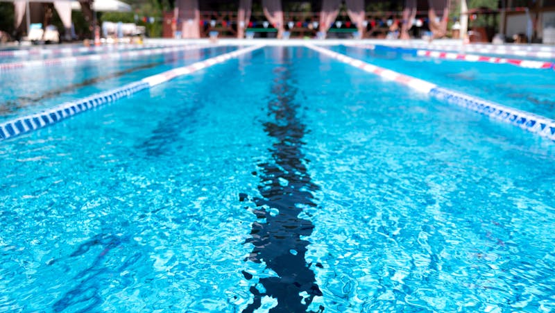 Lane swimming pool. Closeup of the row of lanes in the swimming pool