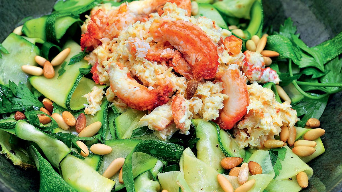 Zucchinipasta med krabba