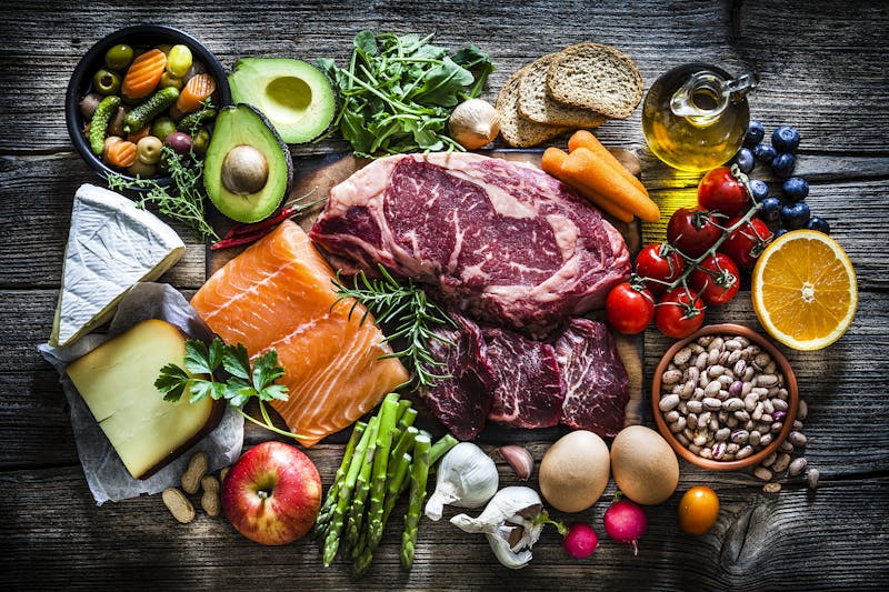 Food backgrounds: table filled with large variety of food