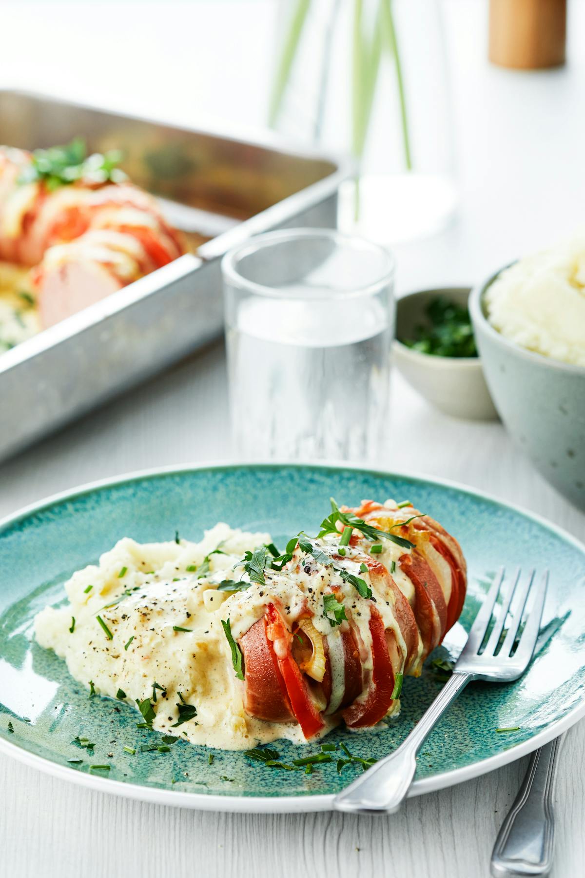 Ugnsbakad falukorv med blomkålsmos