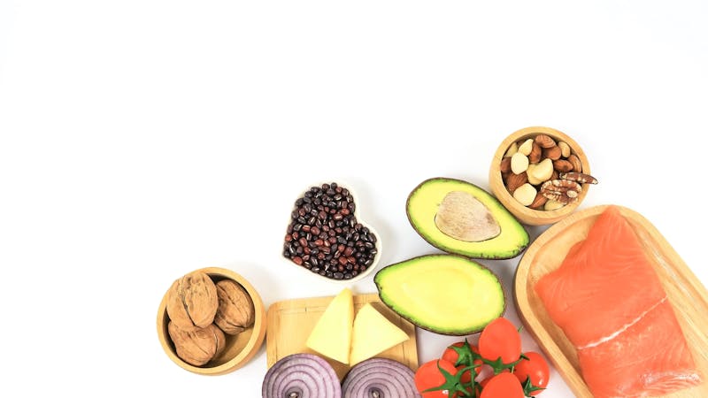 Selection of good Ketogenic low carbs diet concept on white background,copy space