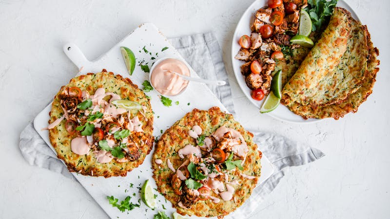 Fisk-tacos med zucchinitortillas