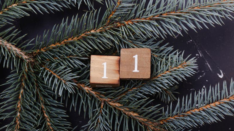 Wooden cubes with number. Blue spruce.