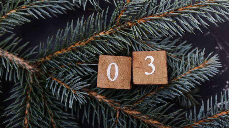 Wooden cubes with number. Blue spruce.