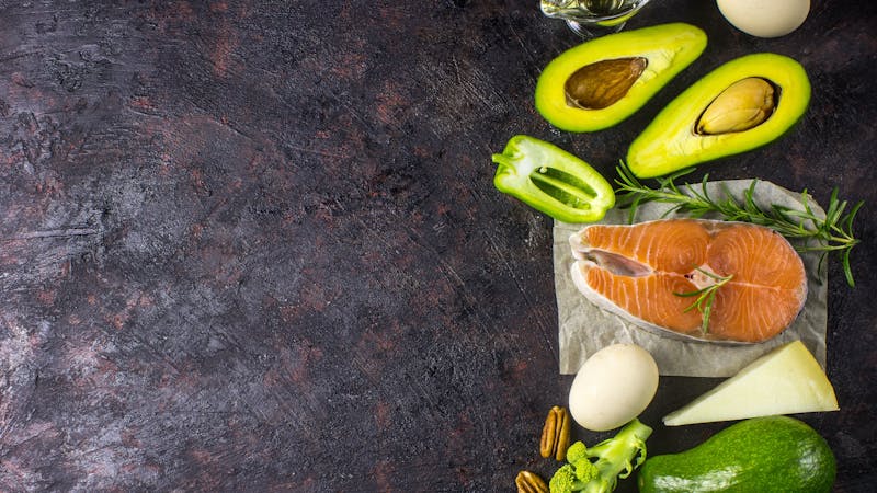 Ketogenic low carbs diet concept. Healthy balanced food with high content of healthy fats.