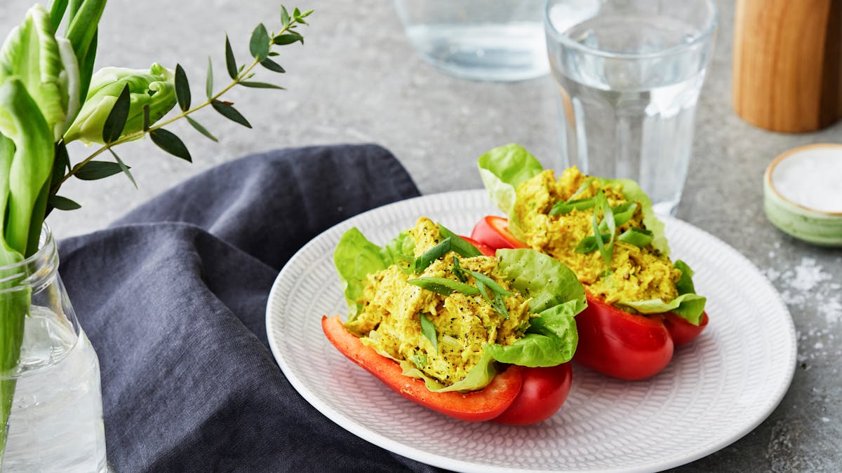 Fyllda paprikahalvor med currykyckling