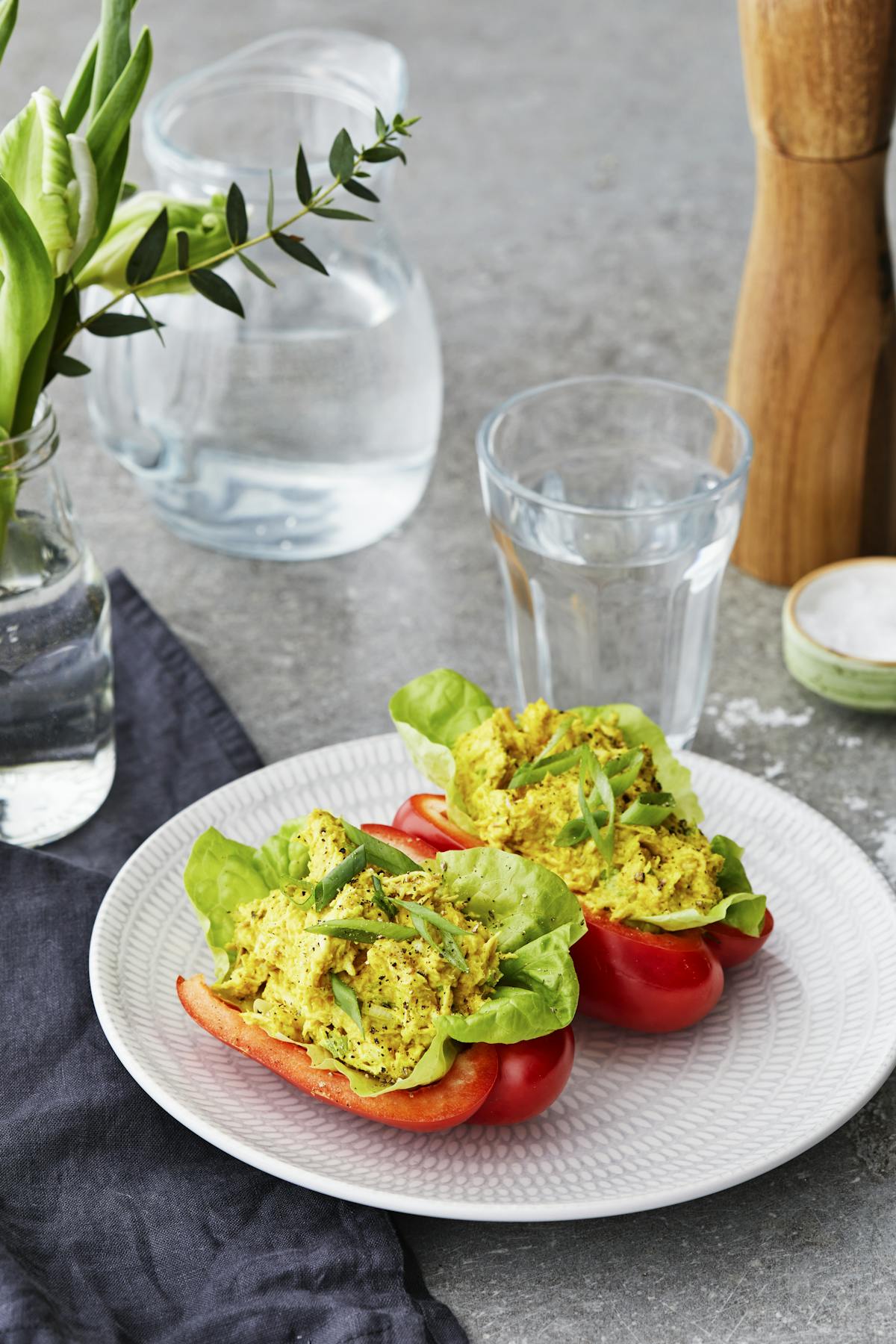 Fyllda paprikahalvor med currykyckling