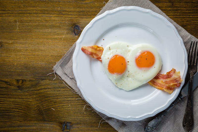 Valentine’s day breakfast – eggs, bacon, ketchup