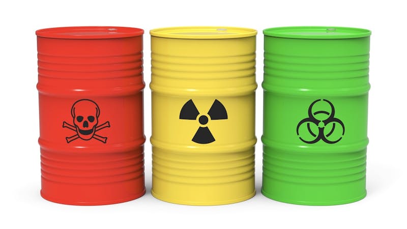 Different barrels with toxic waste isolated on white background 3D rendering