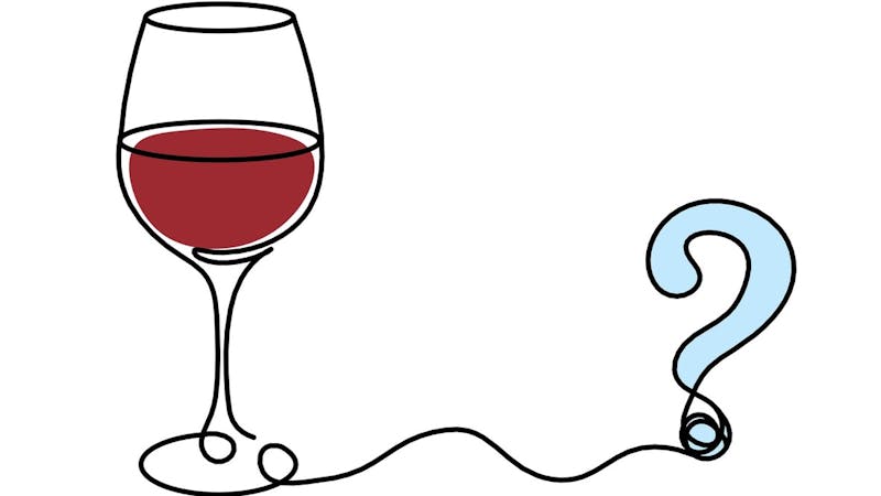 Drawing line color wineglass with question mark on the white background