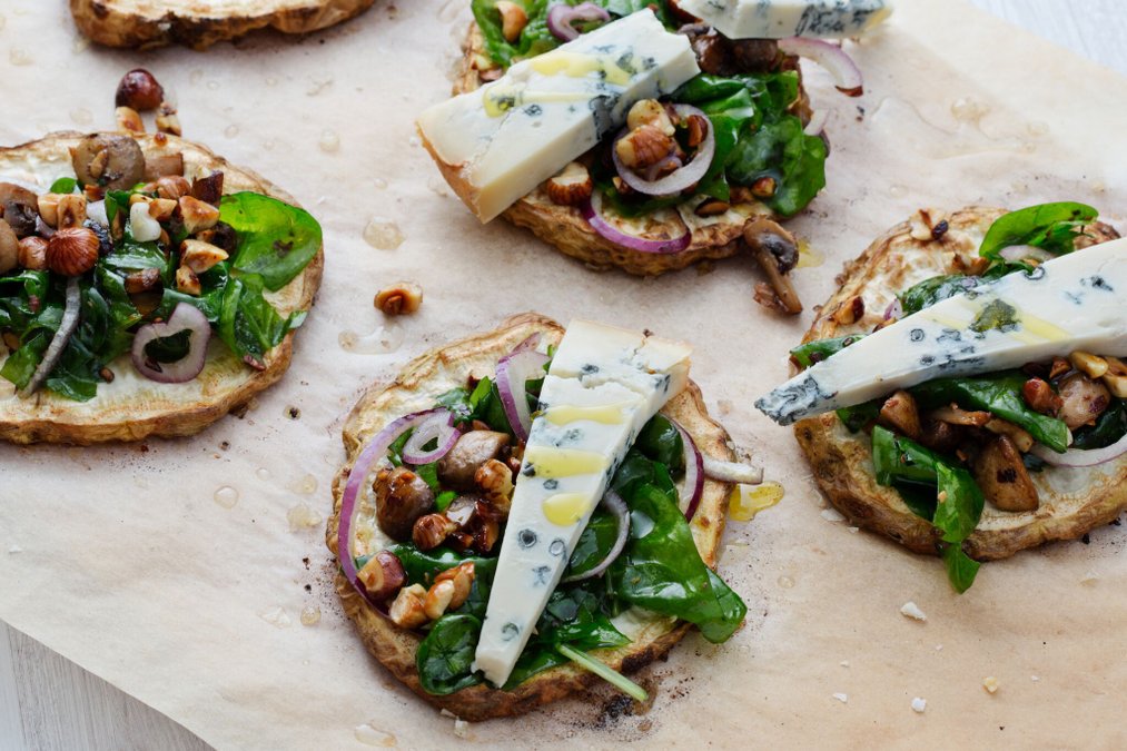 Bakad rotselleri med spenat och gorgonzola