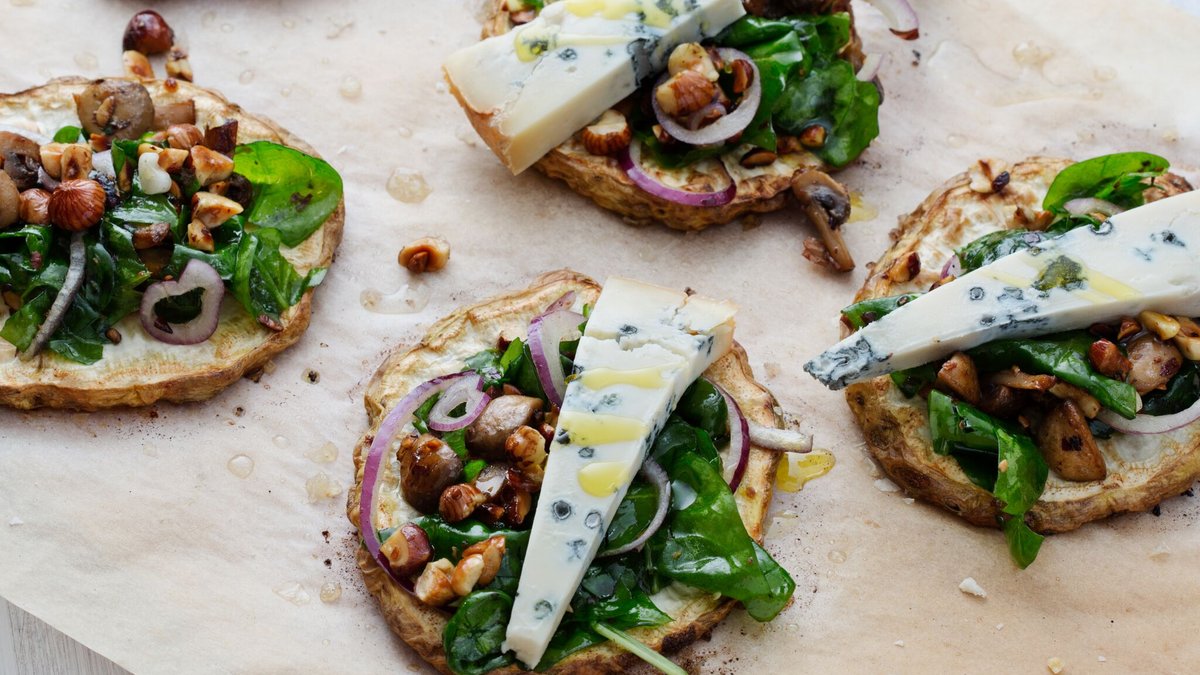 Bakad rotselleri med spenat och gorgonzola