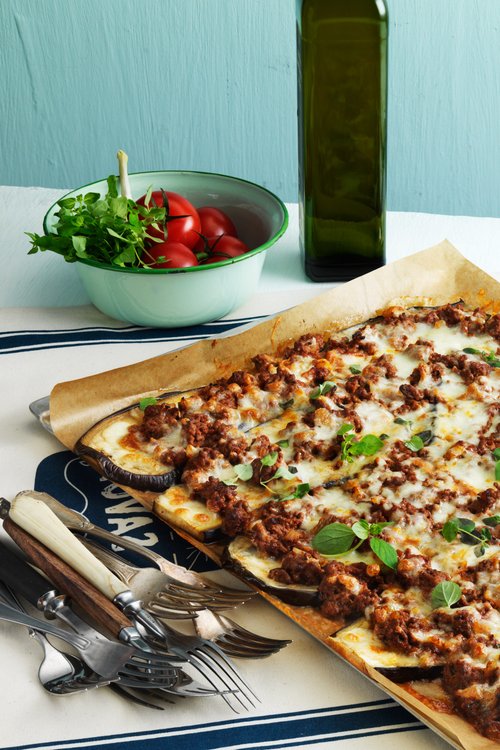 Auberginepizza med köttfärs