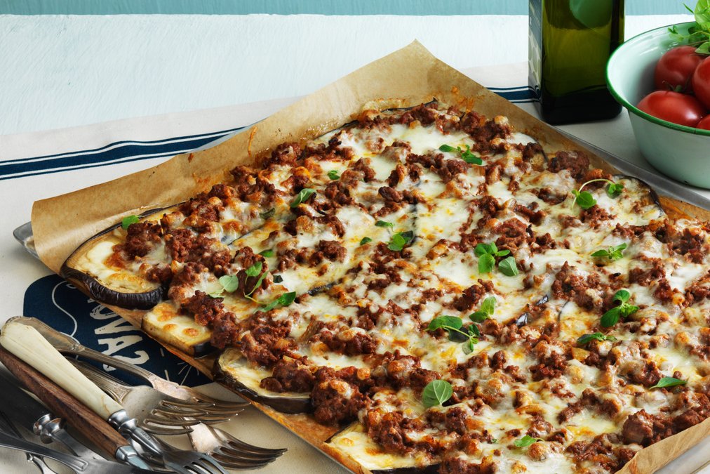 Auberginepizza med köttfärs
