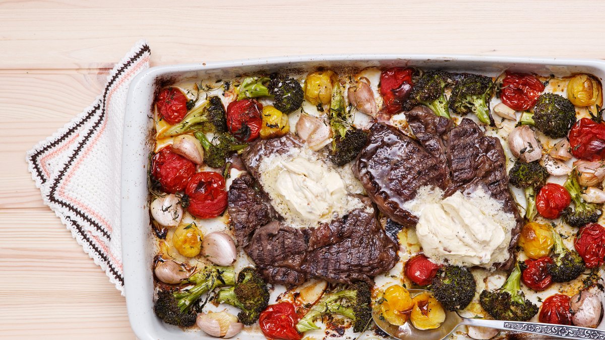 Ugnsbakade grönsaker med entrecote