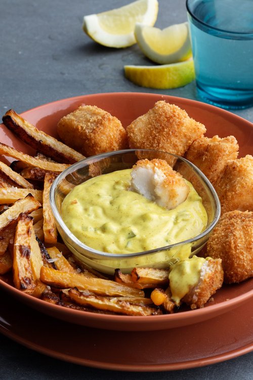 Fish and chips med remoulad