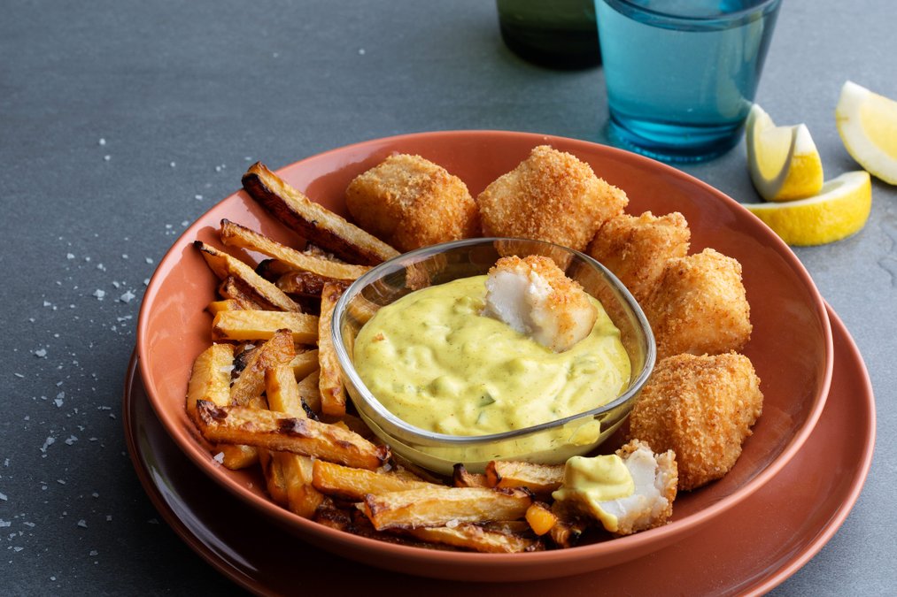 Fish and chips med remoulad