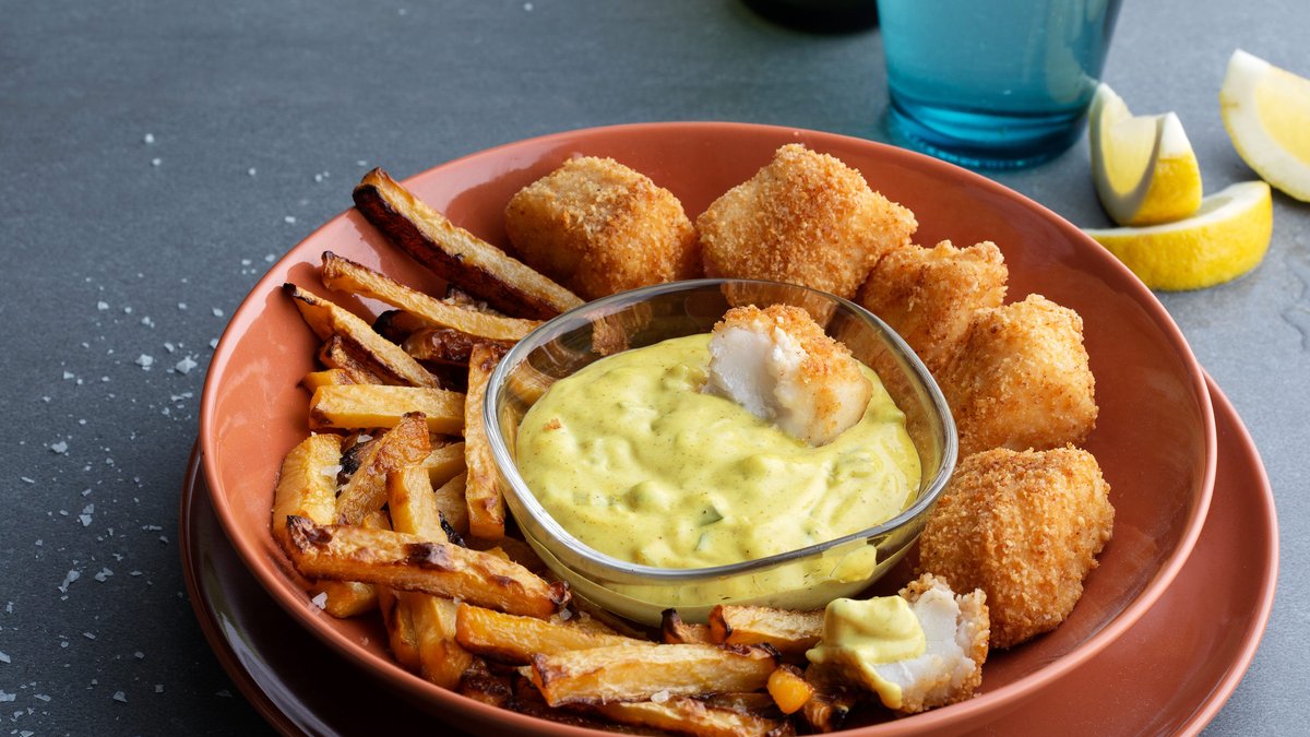 Fish and chips med remoulad