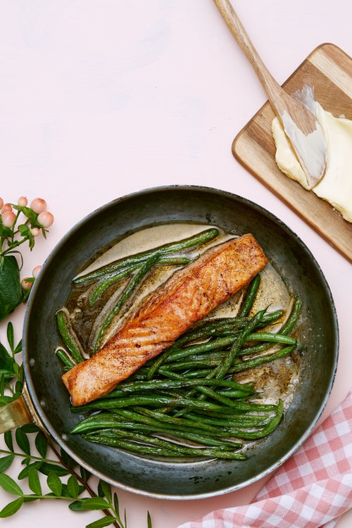 Smörstekt lax med haricots verts
