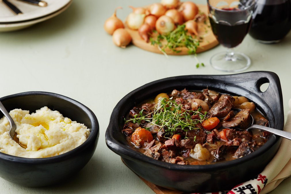 Boeuf bourguignon med blomkålsmos