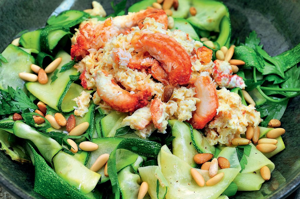 Zucchinipasta med krabba
