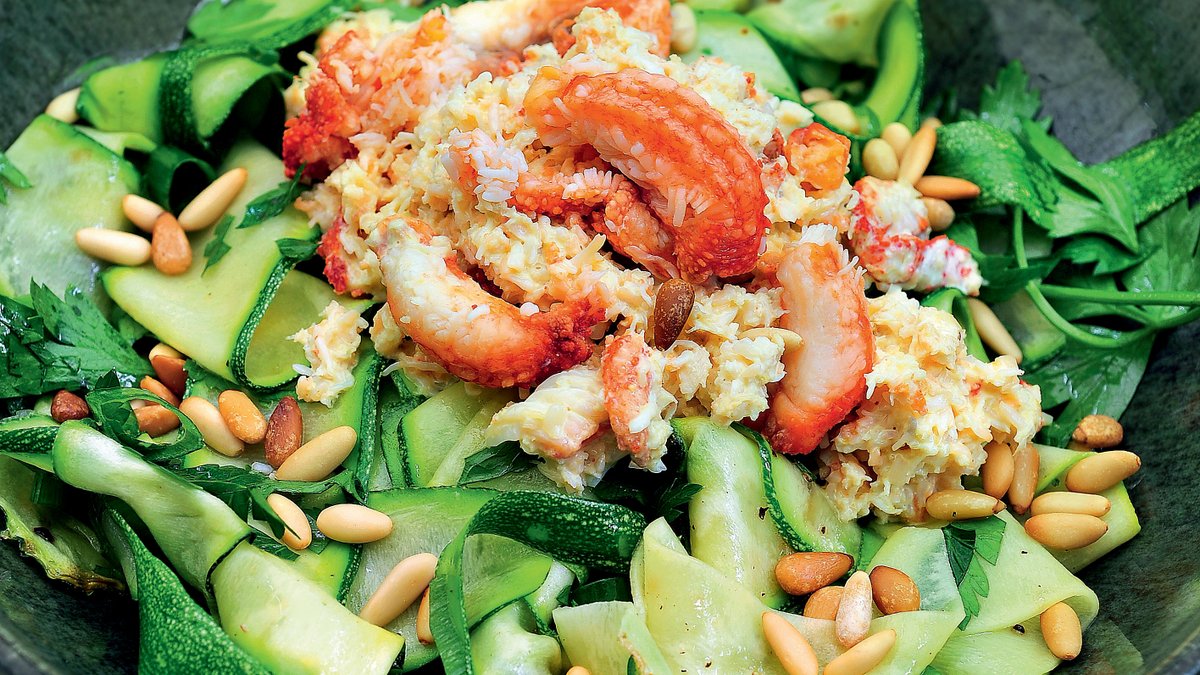 Zucchinipasta med krabba