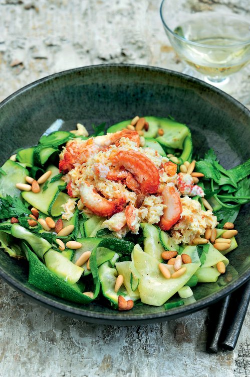 Zucchinipasta med krabba