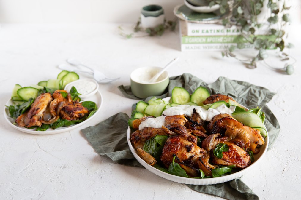 Kyckling med harissamarinad och limesås