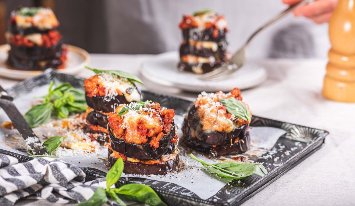 Kalkonfyllda auberginebakelser
