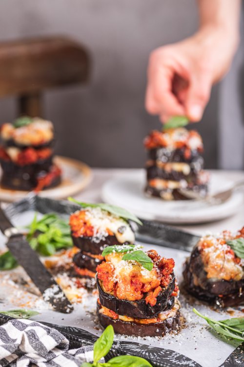 Kalkonfyllda auberginebakelser