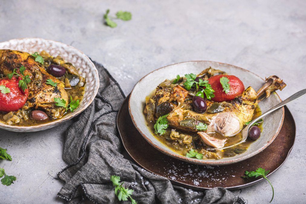 Marockansk kycklingtagine med aubergine