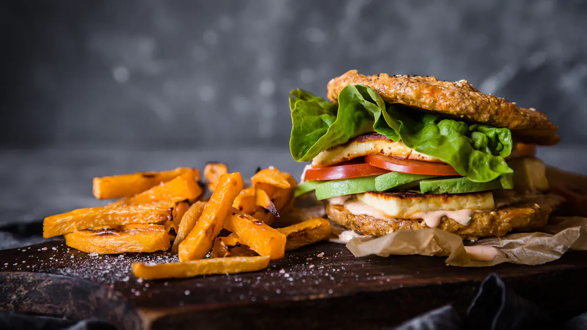 Halloumi burger with rutabaga fries