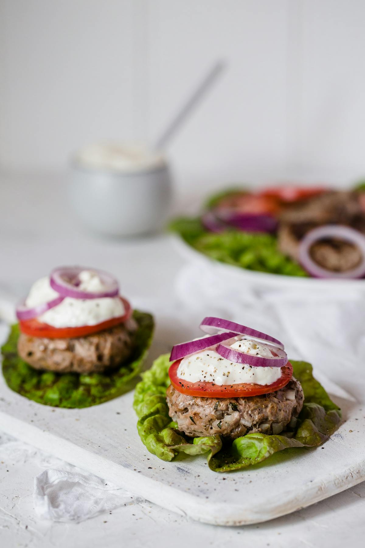 Keto lamb sliders with feta cheese dressing